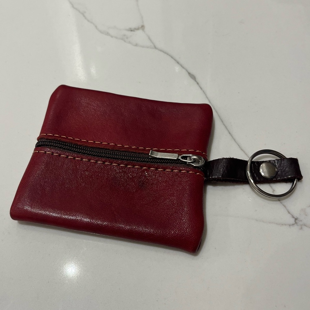 Red Leather Coin Pouch